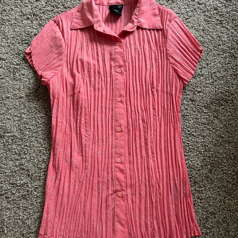 East 5th Coral Pink Button Down Blouse with Pleats